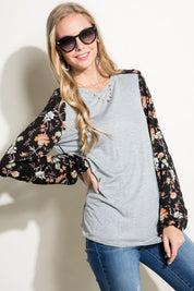 Plus Size Floral Print Mixed Casual Tunic Top