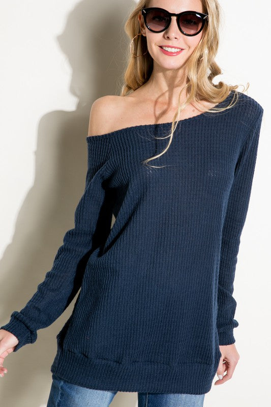 Women's Casual Solid One Shoulder Long Sleeve Top