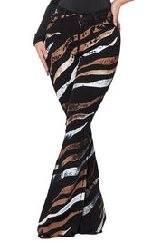 Women's High Rise Tiger Print Bell Bottom Jeans