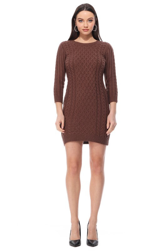 Women's Cable Knit Long Sleeve Sweater Dress