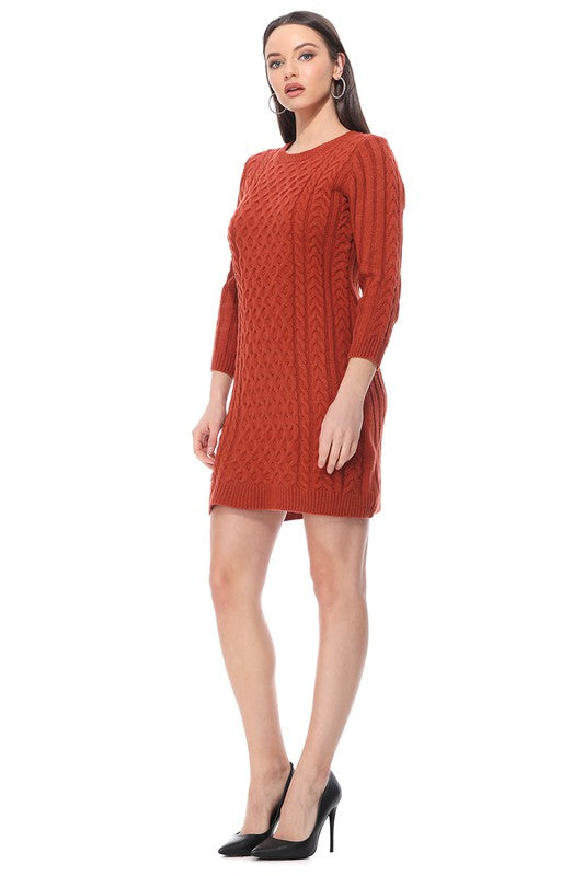 Women's Cable Knit Long Sleeve Sweater Dress