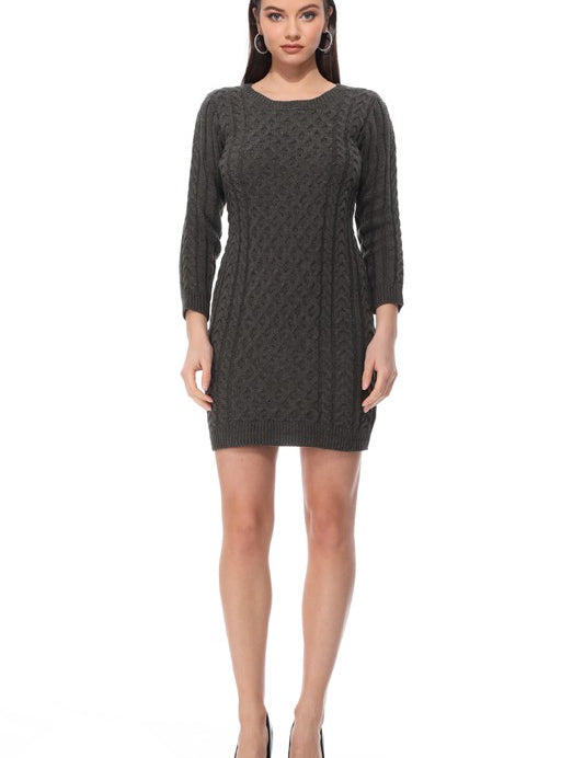 Women's Cable Knit Long Sleeve Sweater Dress