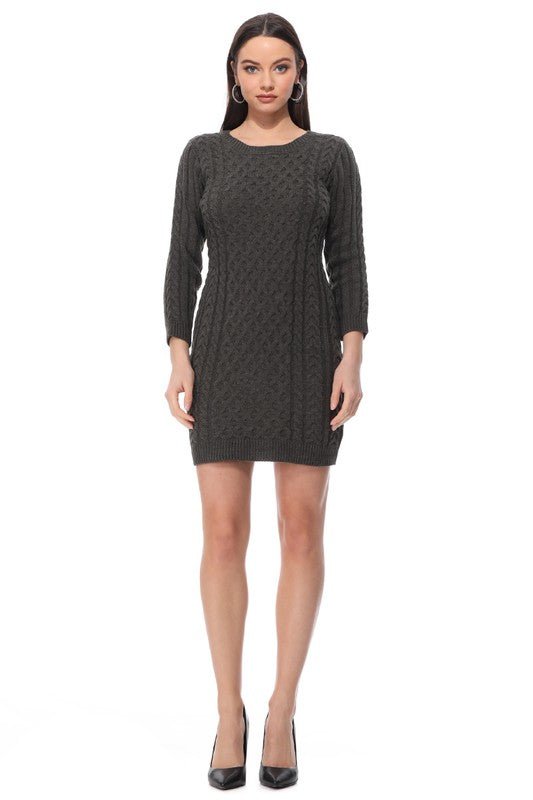 Women's Cable Knit Long Sleeve Sweater Dress