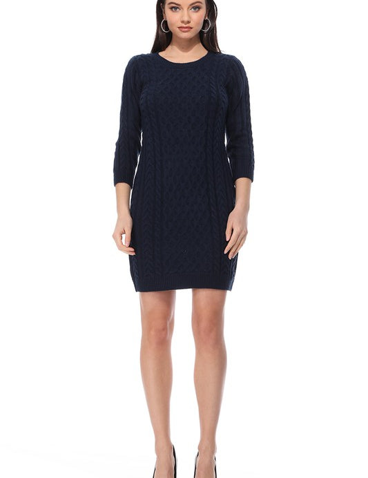 Women's Cable Knit Long Sleeve Sweater Dress