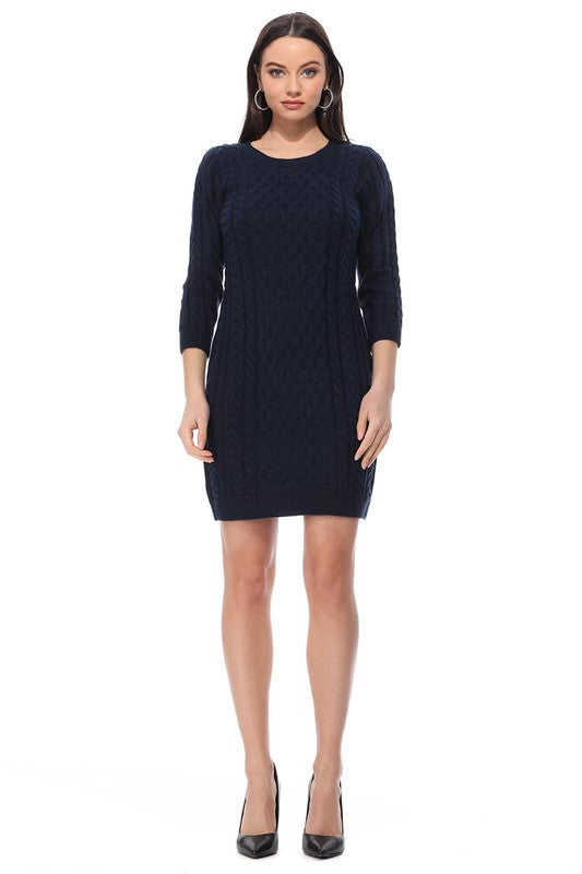 Women's Cable Knit Long Sleeve Sweater Dress