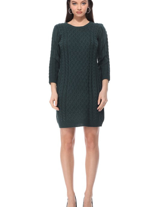 Women's Cable Knit Long Sleeve Sweater Dress