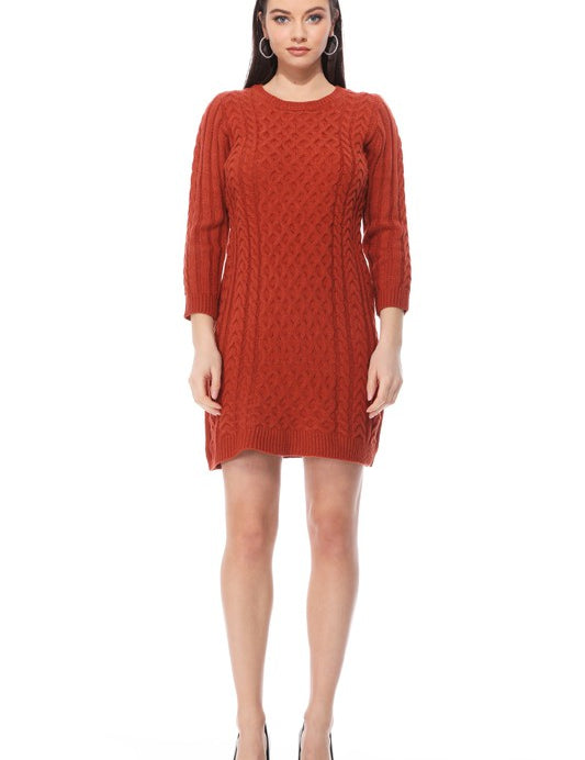 Women's Cable Knit Long Sleeve Sweater Dress