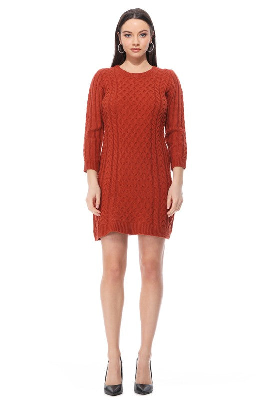 Women's Cable Knit Long Sleeve Sweater Dress