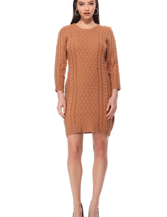 Women's Cable Knit Long Sleeve Sweater Dress