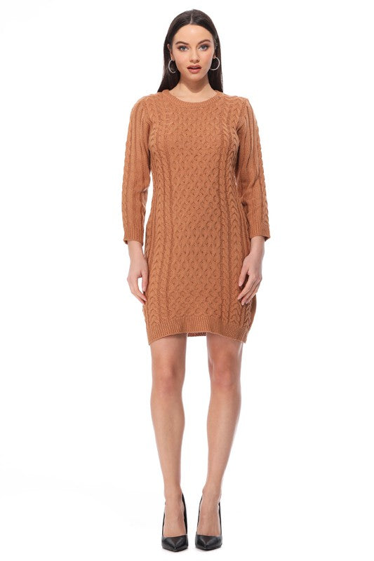 Women's Cable Knit Long Sleeve Sweater Dress