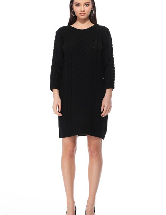 Women's Cable Knit Long Sleeve Sweater Dress