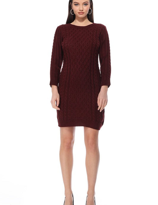 Women's Cable Knit Long Sleeve Sweater Dress