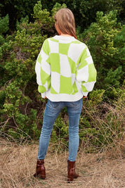 Women's Oversized Geo Checker Knit Sweater Top