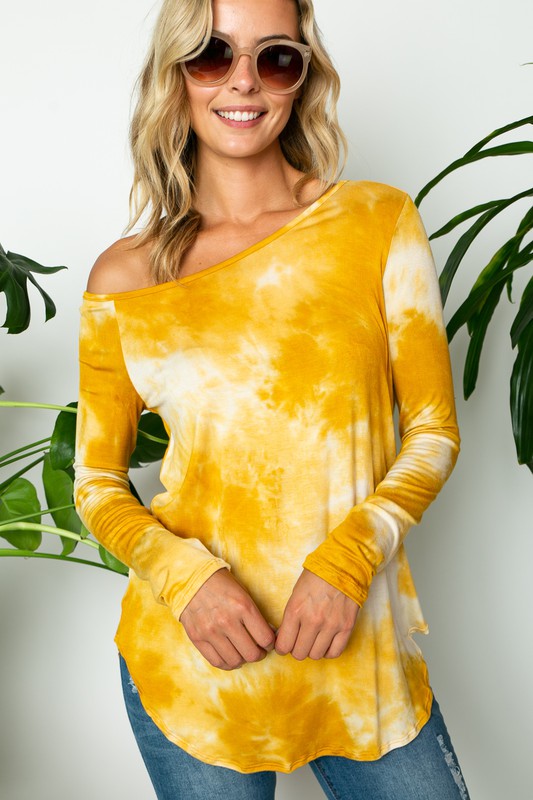 Women's Tie Dye One Shoulder Long Sleeve Plus Top