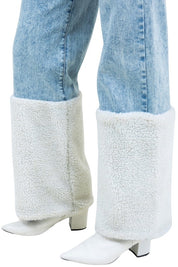 Women's High Rise Wide Leg Jeans with Sherpa Details