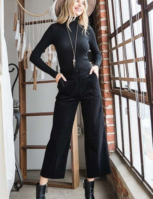 RIBBED VELVET CROP WIDE LEG PANTS PLUS