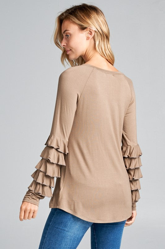 Women's Casual Mini Tiered Ruffle Long Sleeve Top