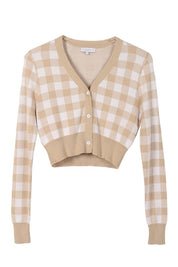 Women's Relaxed Fit Gingham Pattern Long Sleeve Cardigan