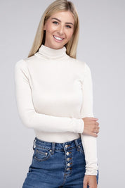 Women's Relaxed Ribbed Turtle Neck Long Sleeve Top