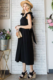 Women's Ruffle Sleeve Midi Dress with Cut Out Back