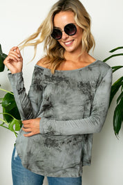 Women's Tie Dye One Shoulder Long Sleeve Plus Top