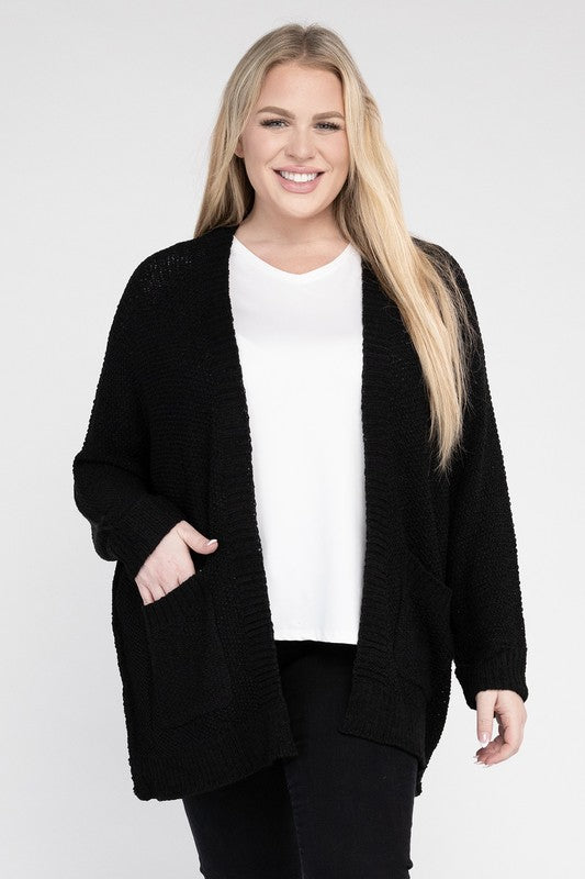 Women's Plus Size Ribbed Knit Oversized Cardigan