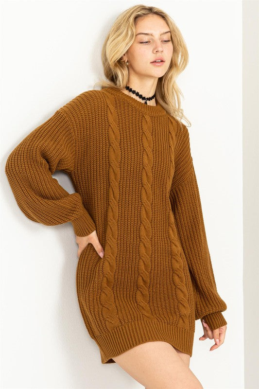 Women's Cozy Cable-Knit Ribbed Mini Sweater Dress