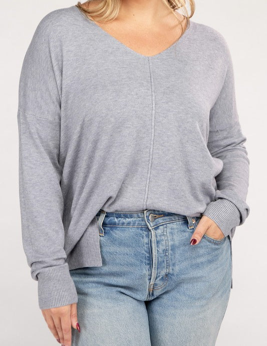 Plus Garment Dyed Front Seam Sweater