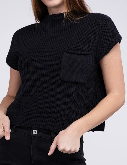 Mock Neck Short Sleeve Cropped Sweater