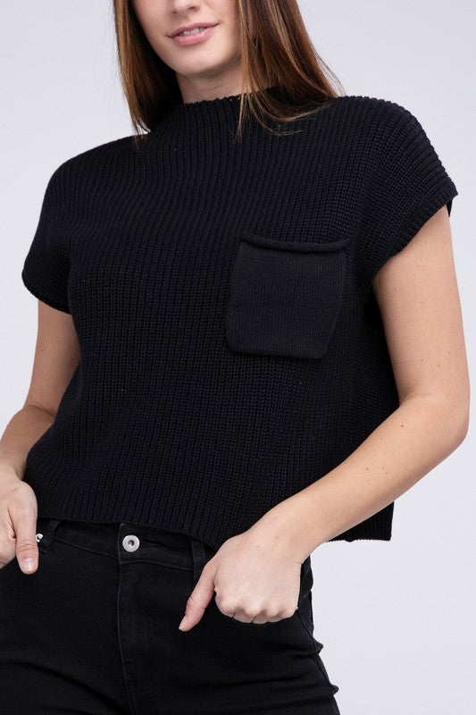 Women's Cropped Mock Neck Short Sleeve Sweater