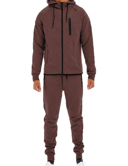 Men's Full Zip Solid Color Track Set