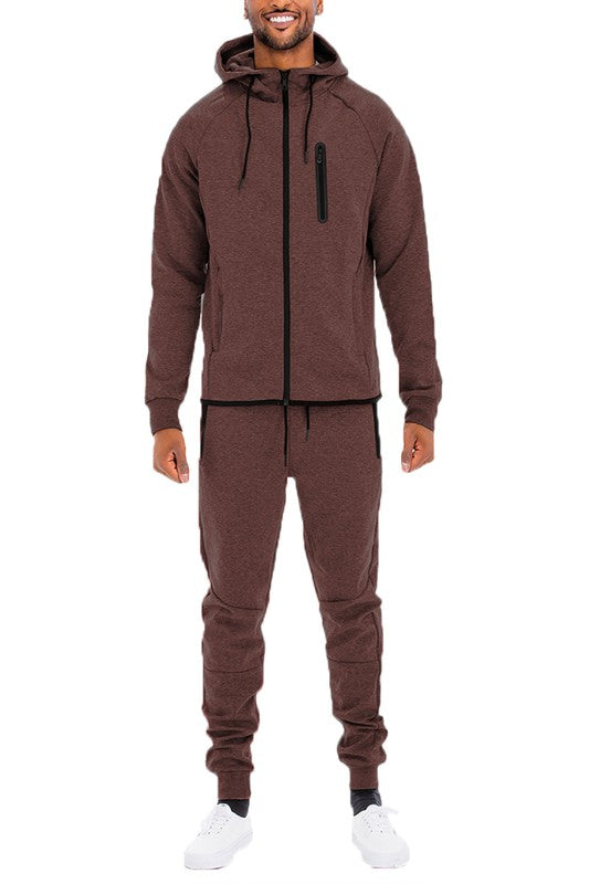 Men's Full Zip Solid Color Track Set