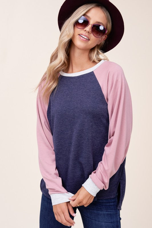 Women's Loose Fit Color Block Terry Sweatshirt