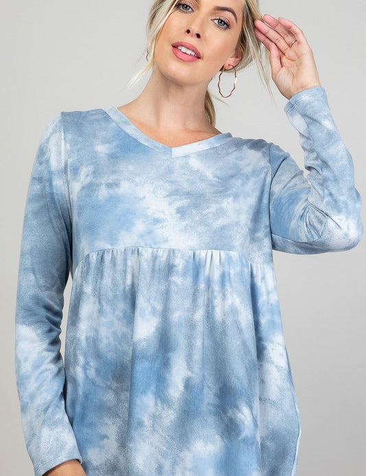 Women's Relaxed Fit Cloud Tie Dye Babydoll Top