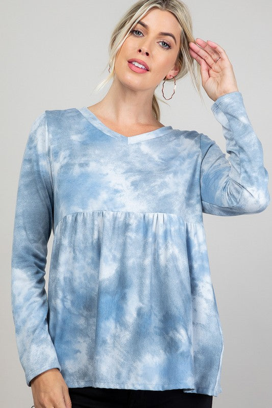 Women's Relaxed Fit Cloud Tie Dye Babydoll Top