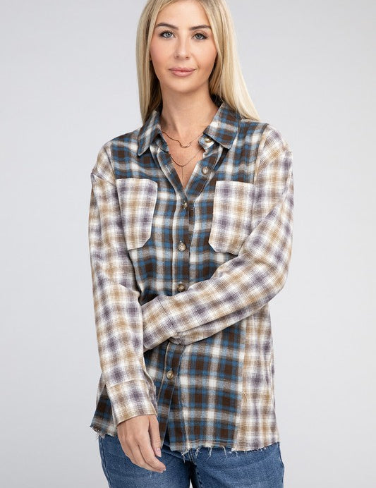 Women's Plaid Patchwork Long Sleeve Shirt