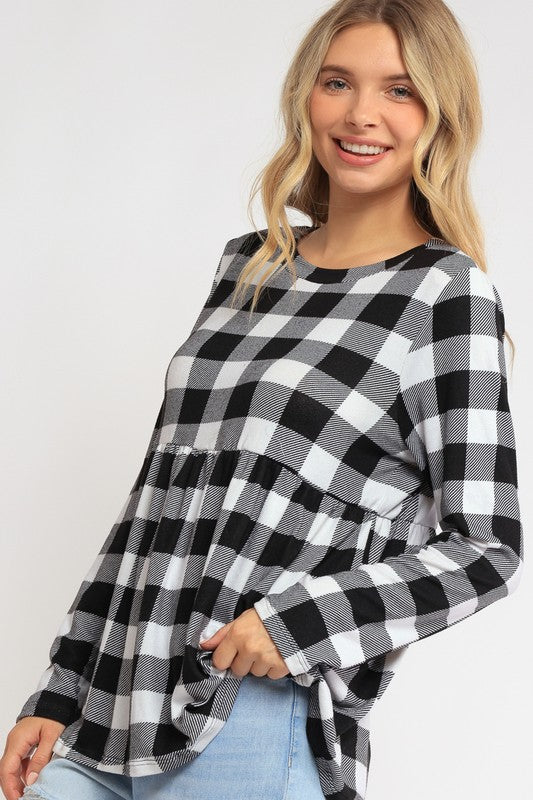 Women's Loose Fit Plaid Babydoll Top