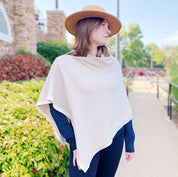 Women's Chevron Knit Poncho Scarf with Gold Buttons