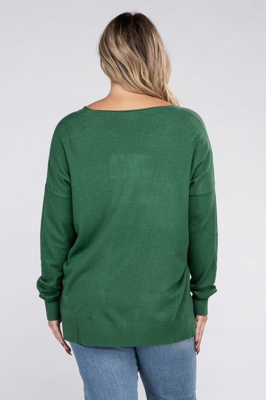 Women's Plus Oversized V-Neck Garment Dyed Sweater