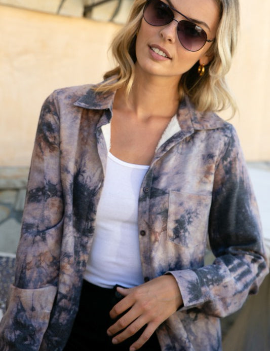 Women's Loose Fit Tie Dye Button Down Shirt