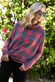 Women's Plus Plaid Turtle Neck Boxy Top