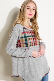 Women's Casual Multi Color Plaid Mixed Top