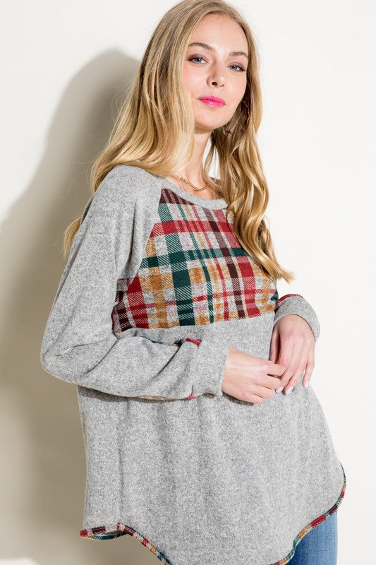 Women's Casual Multi Color Plaid Mixed Top