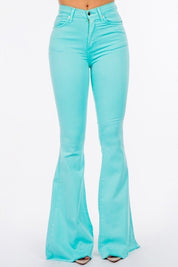 Women's High-Rise Turquoise Bell Bottom Jeans