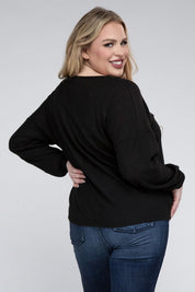 Plus Size Oversized Waffle Knit V-Neck Button Sweater