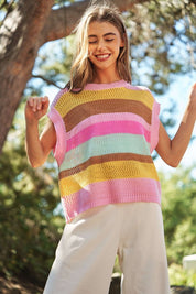 Women's Casual Crochet Multi Striped Sweater Vest