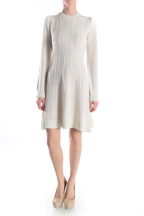 Women's Cable Knit Flared Mini Sweater Dress