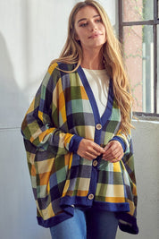 Women's Oversized Plaid Buttondown Cardigan