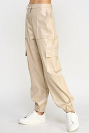 Women's Casual Loose Fit Vegan Leather Cargo Pants