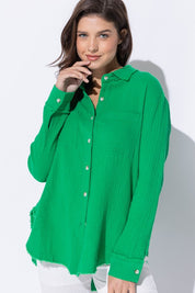 Women's Wrinkled Gauze Button Down Shirt